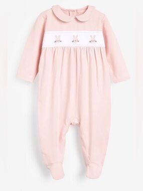 NEXT BABY Pink Embroidered Bunny Baby Sleepsuit Footie - 3-6M